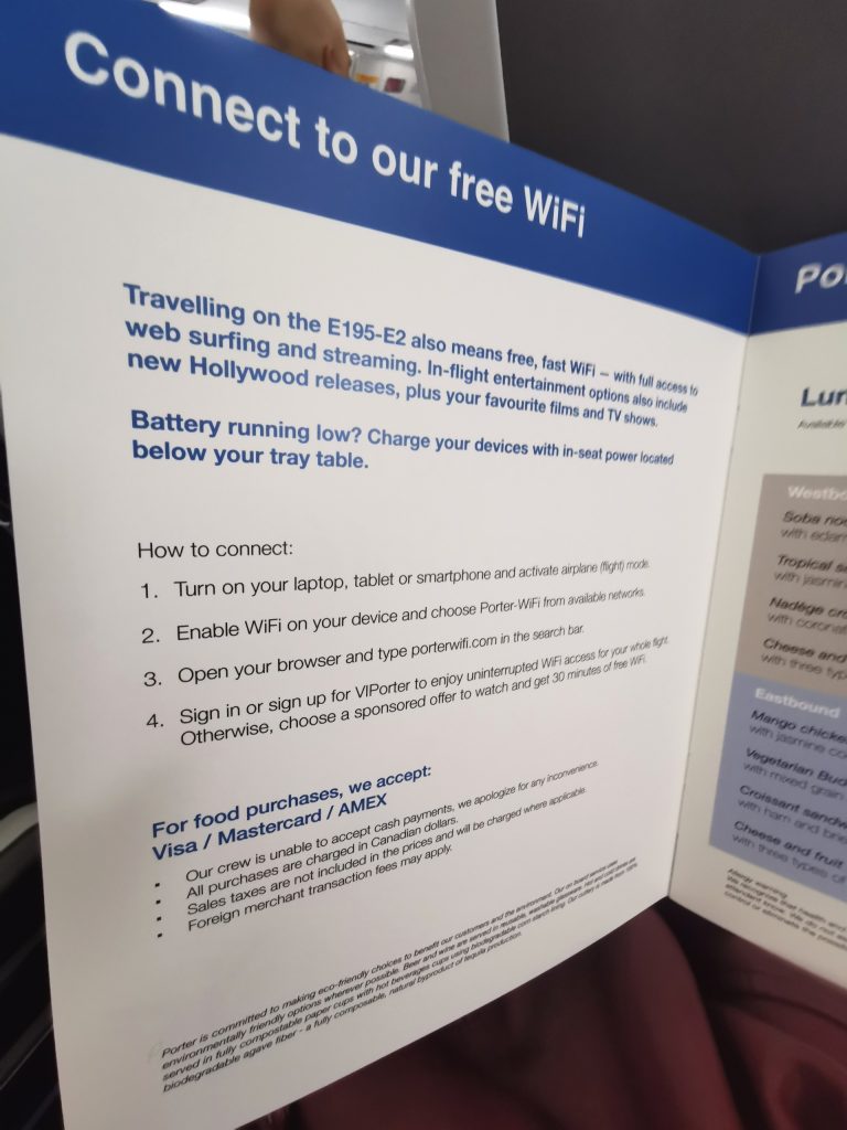 Complimentary WIFI + In-Flight Entertainment [Porter Inaugural Flight ...